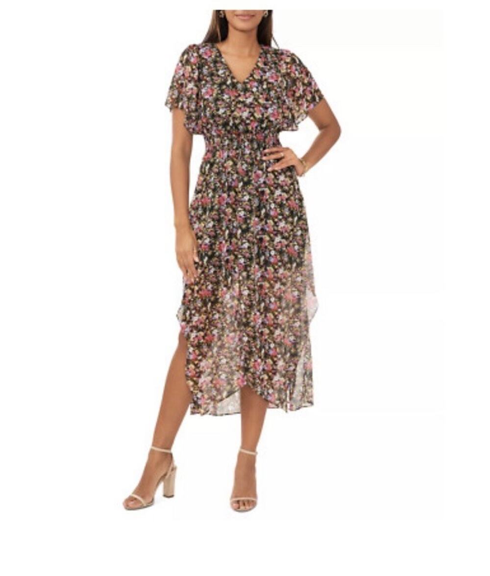 MSK dress Womens Large Floral V Neck Flutter Sleeves